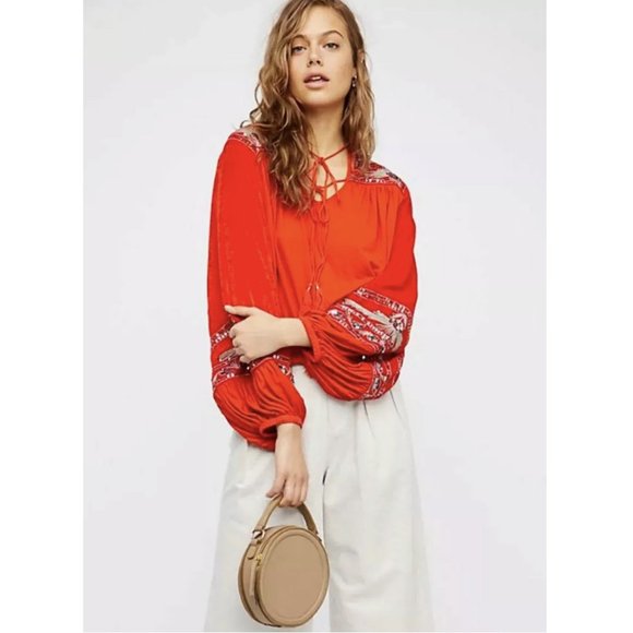 Free People Tops - New Free People Hearts Aflame Embellished Blouse